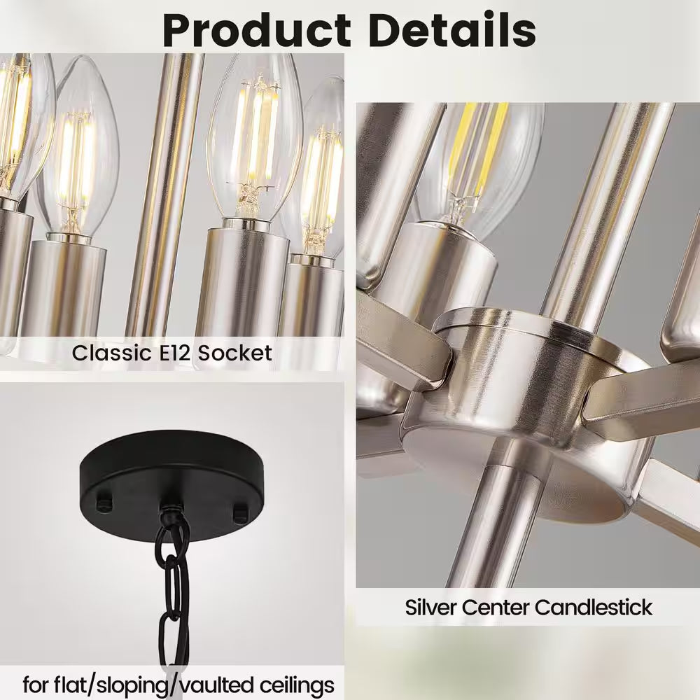 12 Light Modern Chandelier Semi Flush Black and Sliver Ceiling Light Fixture for Dining Room Hallway Entryway Bedroom
