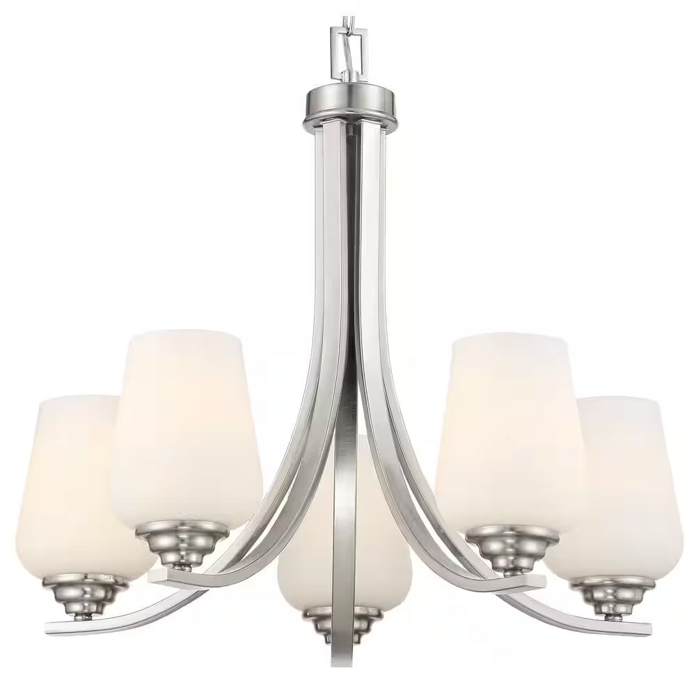 Shyloh 5-Light Brushed Nickel Chandelier with Etched Opal Glass Shades