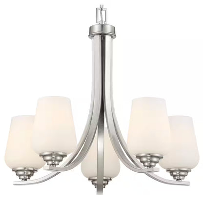 Shyloh 5-Light Brushed Nickel Chandelier with Etched Opal Glass Shades