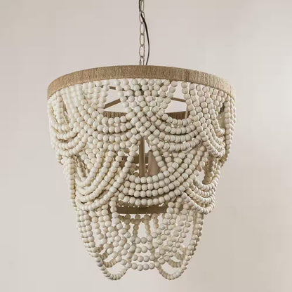 Hatfield 4-Light Bohemia Style Natural Wood Beaded Tiered Chandelier with Rope Accents