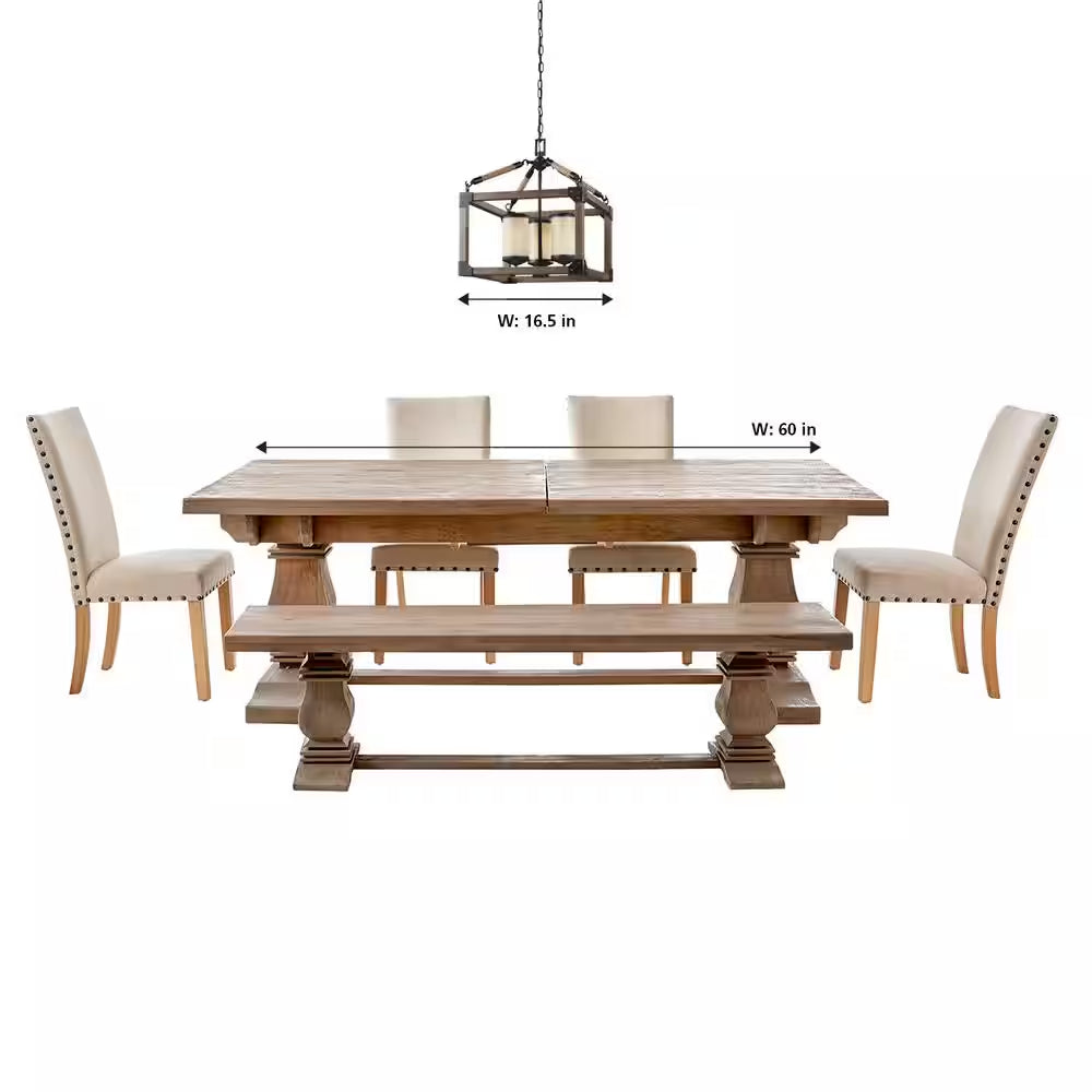 Dunning 3-Light Weathered Gray and Distressed Oak Rustic Farmhouse Single Tier Hanging Candlestick Chandelier
