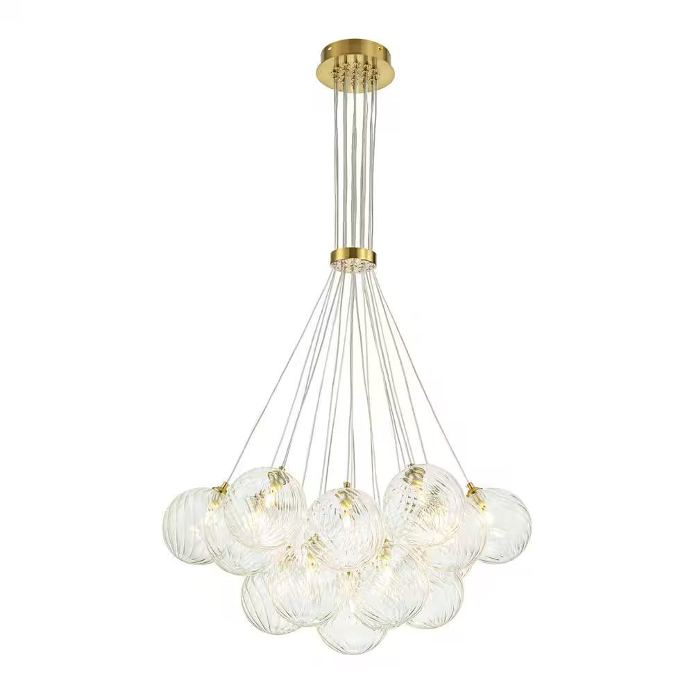 Bolton 19-Light Brass Modern Bubble Cluster, Sputnik Globe Bubble Chandelier with Swirled Glass Shades for Living Room