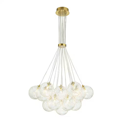 Bolton 19-Light Brass Modern Bubble Cluster, Sputnik Globe Bubble Chandelier with Swirled Glass Shades for Living Room