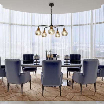 Transitional Dining Room Candlestick Chandelier 5-Light Black and Brass Chandelier with Mercury Glass Shades