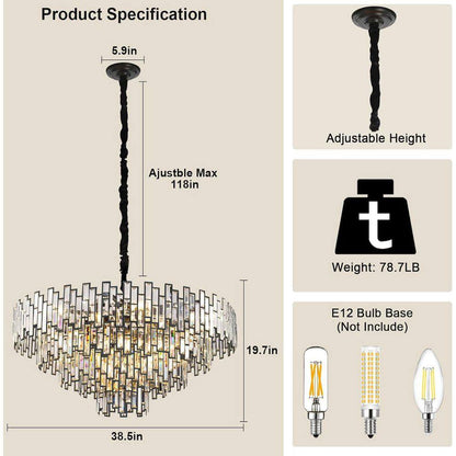 38.5 In. Modern Chandelier 26-Light 5-Tier Black round K9 Crystal Chandelier for Dining Room Living Room Entryway, Foyer