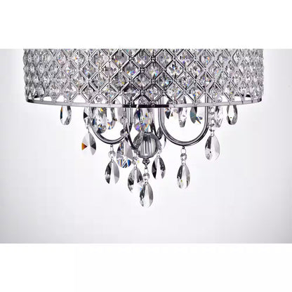 Marya 4-Light Modern Chrome round Chandelier with Beaded Drum Shade /Hanging Clear Glass Crystals
