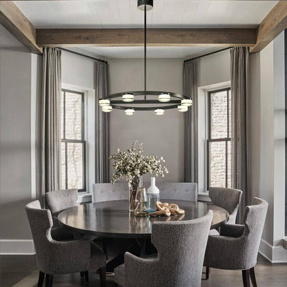 8-Light 32 In. W Modern Contemporary Wagon Wheel Circle Integrated LED Chandelier in Matte Black Buld Included