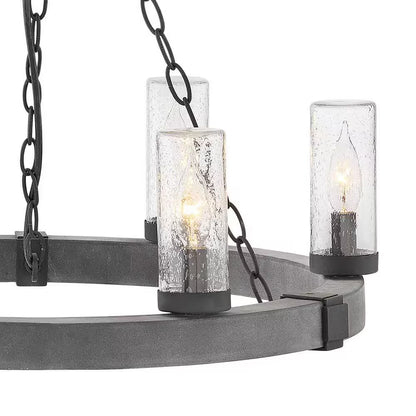 Sawyer Medium 6-Light Aged Zinc Outdoor Hanging Chandelier
