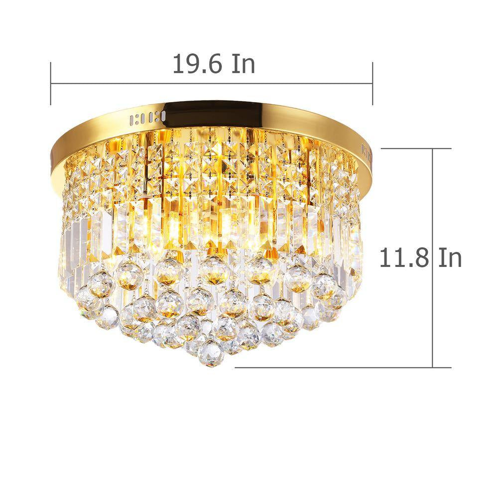 9-Light 20 In. Gold Flush Mount Crystal Chandelier for Bedroom Dining Room with No Bulbs Included