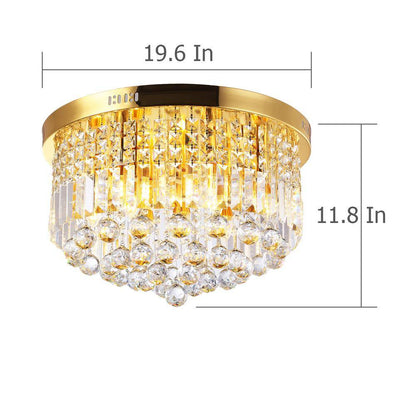 9-Light 20 In. Gold Flush Mount Crystal Chandelier for Bedroom Dining Room with No Bulbs Included