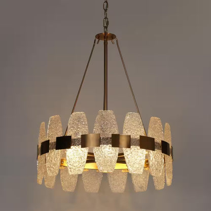Transitional Plated Gold Kitchen Island Chandelier, 4-Light Glam Dining Room Ceiling Light Fixture with Ice Glass Pieces