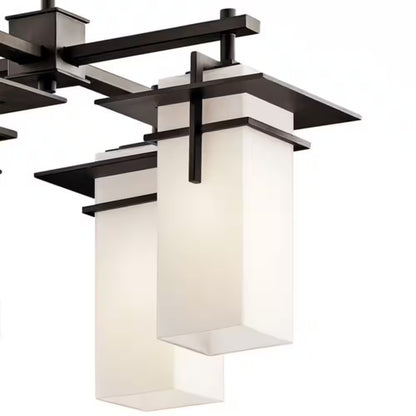 Caterham 4-Light Olde Bronze Outdoor Porch Hanging Chandelier with Satin Etched Glass Shades (1-Pack)