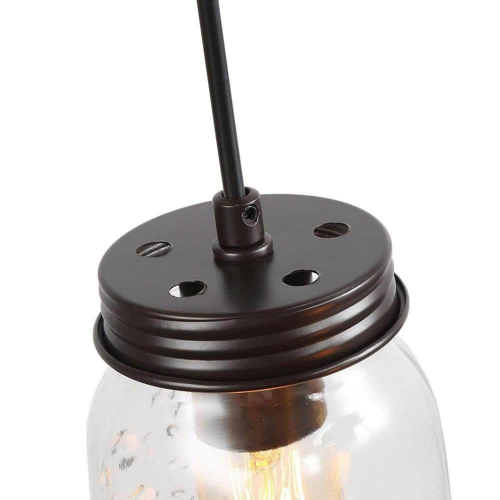 Modern Farmhouse 33 In. Wood DIY Linear Cluster Chandelier 5-Light Dark Brown Island Pendant with Rustic Mason Jar Shade