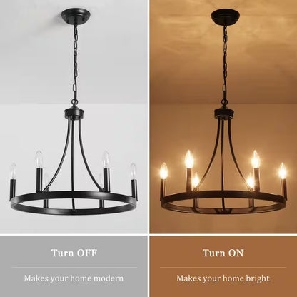 6-Light Black Farmhouse Wagon Wheel Chandelier Rustic Dining Room Pendant Light