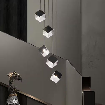 Noiredge Ice Cube 5-Light Black Pendant Cluster, Stairway Staircase Multi-Chandelier