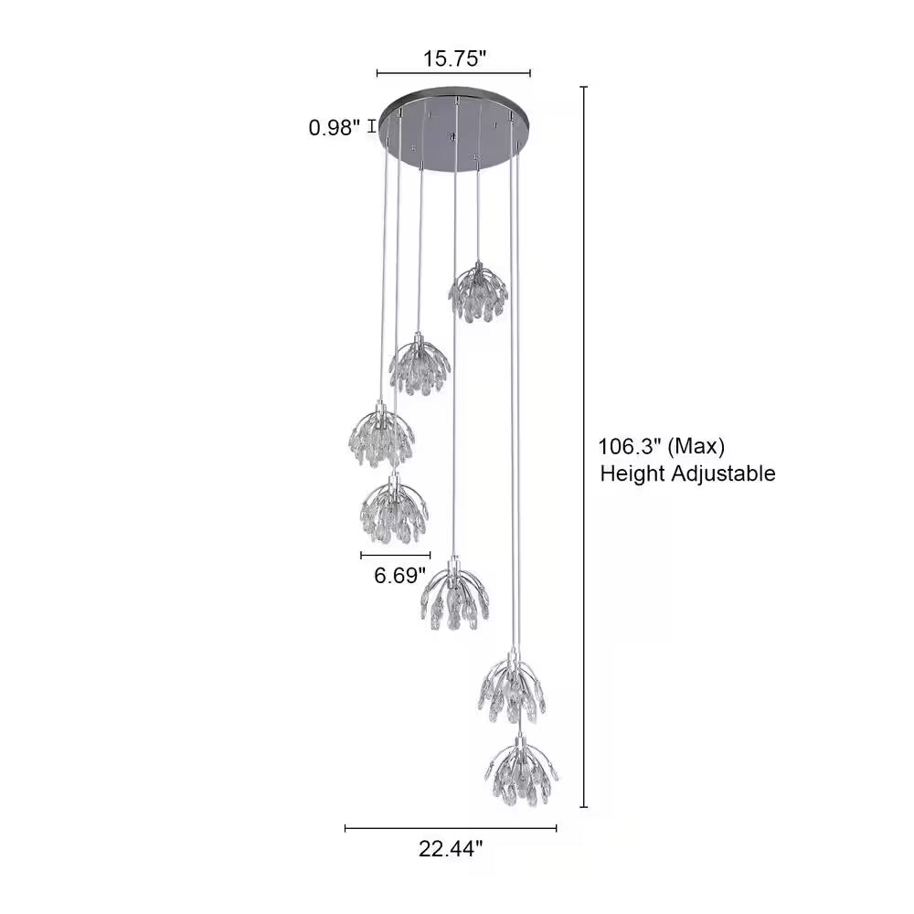 Adelman 7-Light Dimmable Modern Chrome Crystal Chandelier for Stairs Foyer High Ceiling Living Room