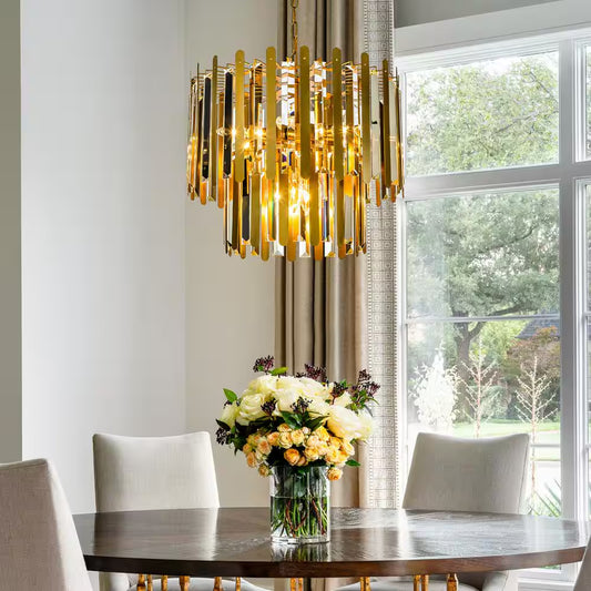 10-Light 19.7 In. Modern Contemporary Gold Stainless Steel Tiered Crystal Chandelier