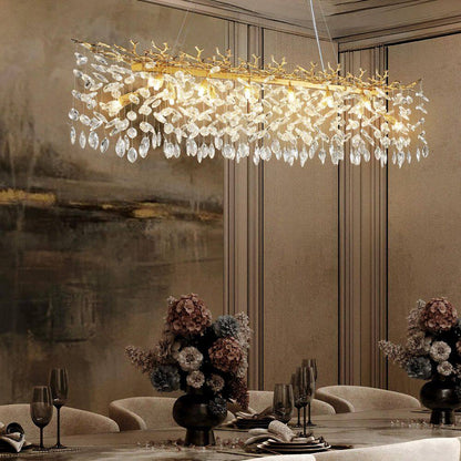 47.2 In. Modern 14-Lights Gold Luxury Crystal Linear Chandelier for Dining Room