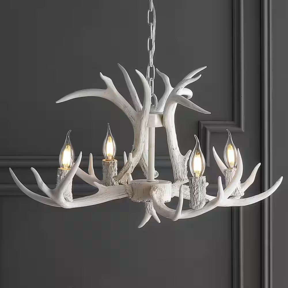 Eldora 26 In. Adjustable Resin Antler 4-Light White LED Chandelier