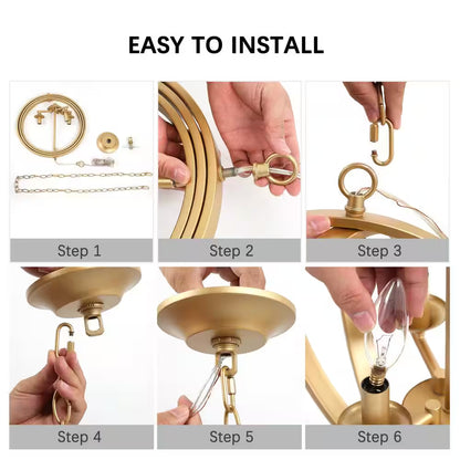 Modern Chandelier Pendant Light 3-Light Gold Globe Cage Dining Room Chandelier