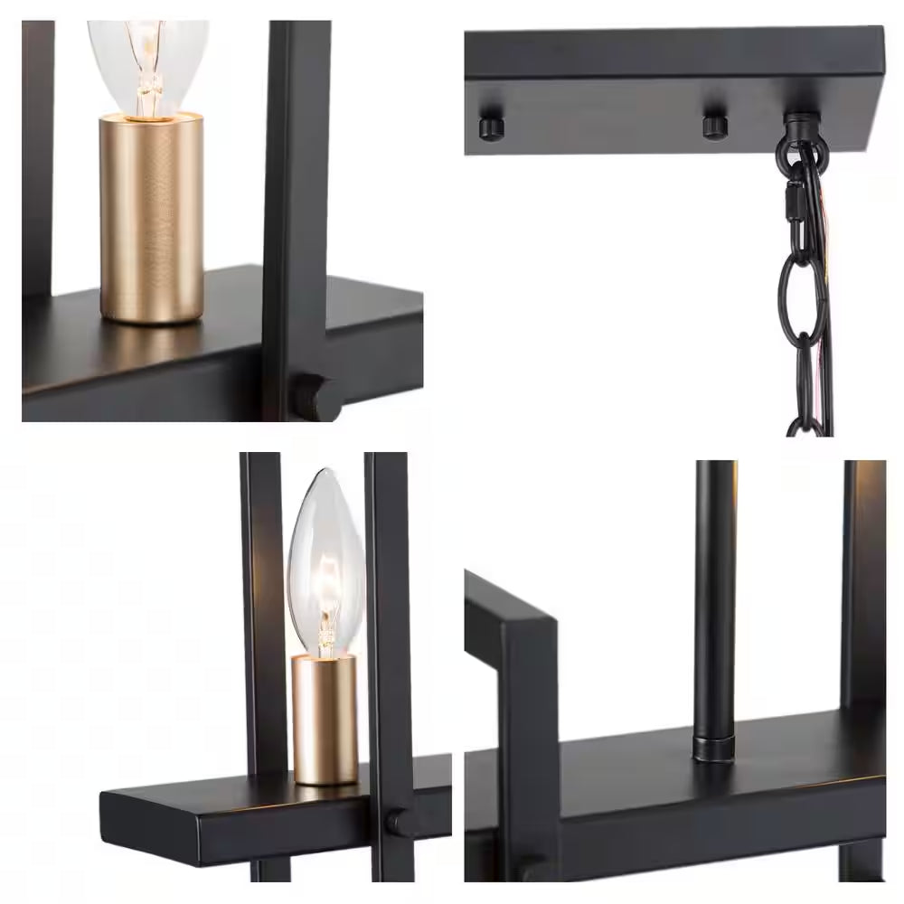 Modern Rectangle Dining Table Chandelier Transitional 5-Light Black and Brass Kitchen Island Candlestick Chandelier