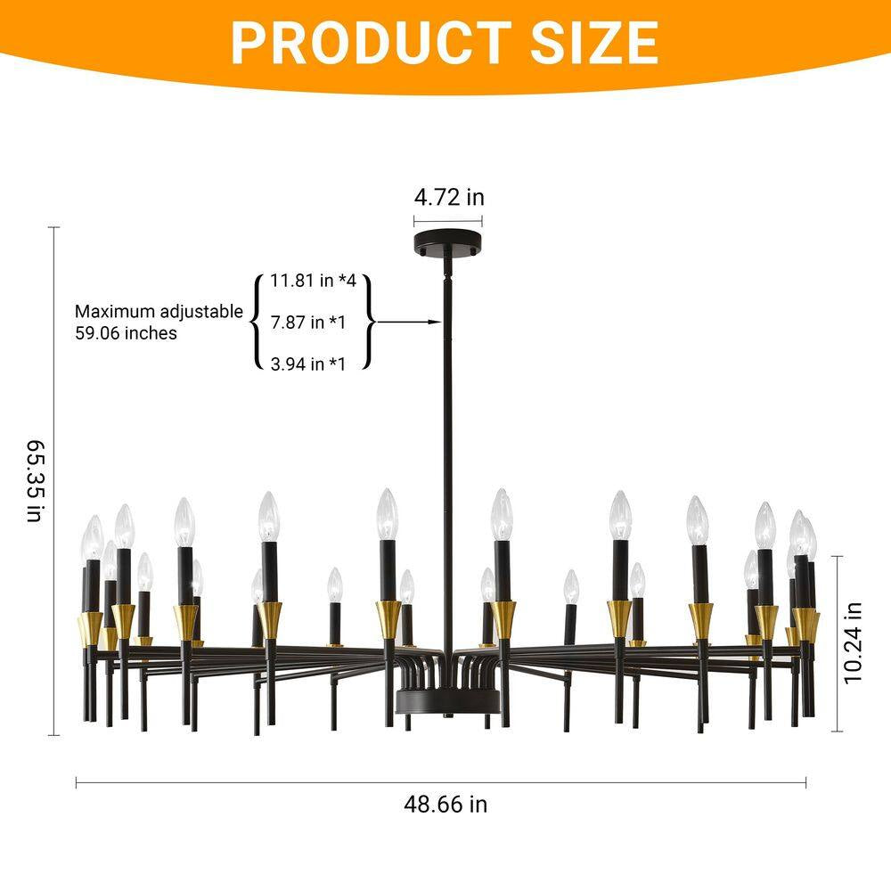 24-Light Modern Farmhouse Chandelier, Black Gold Dining Room Light Fixture, Candle Chandeliers for Living Room Kitchen