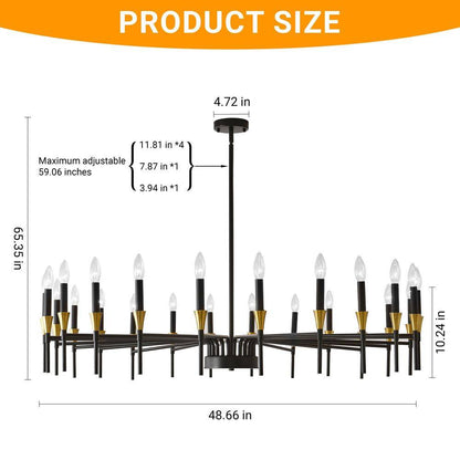 24-Light Modern Farmhouse Chandelier, Black Gold Dining Room Light Fixture, Candle Chandeliers for Living Room Kitchen