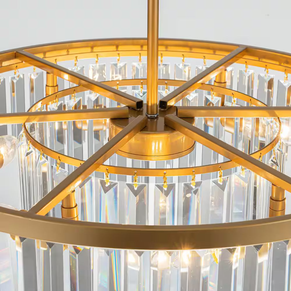 6-Light Gold Modern/Contemporary 2-Tier Drum Crystal Chandelier