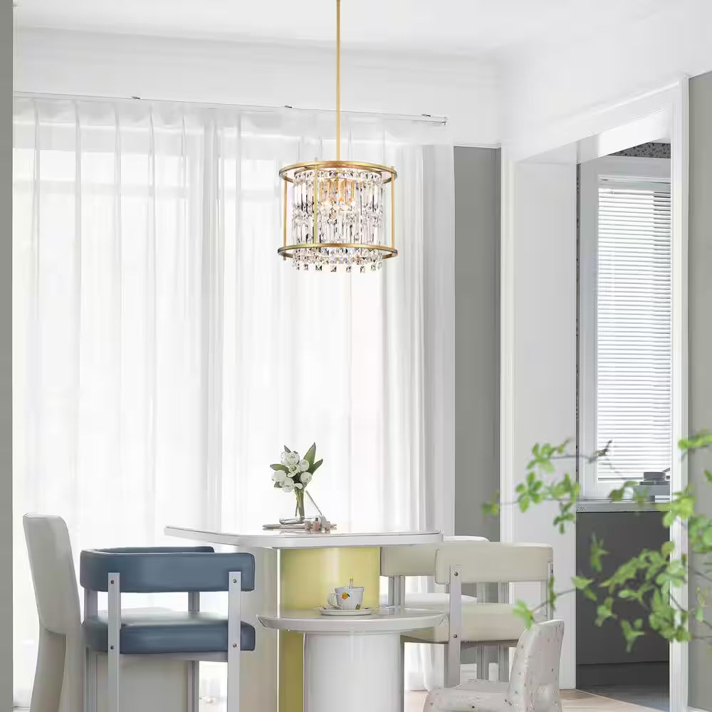 Joli 4-Light Gold Drum Chandelier for Kitchen Island, Dining/Living Room, Bedroom, Foyer, with No Bulbs Included