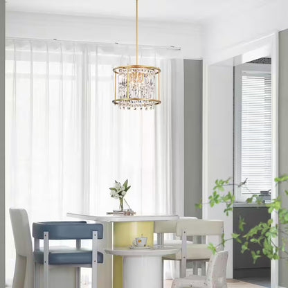 Joli 4-Light Gold Drum Chandelier for Kitchen Island, Dining/Living Room, Bedroom, Foyer, with No Bulbs Included