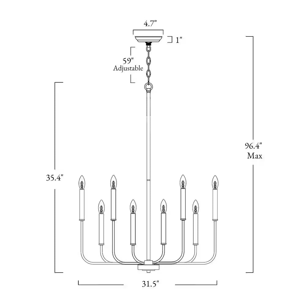 Industrial 31.5 In. 8-Light Black Candlestick Chandelier for Living Room Dining Room Modern Cottage Large Ceiling Light