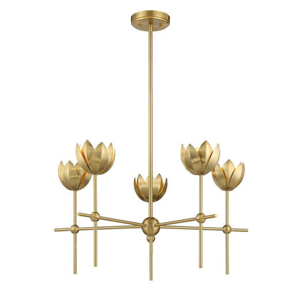 Meridian 26 In. W X 14 In. H 5-Light Natural Brass Bohemian Chandelier with Metal Shades