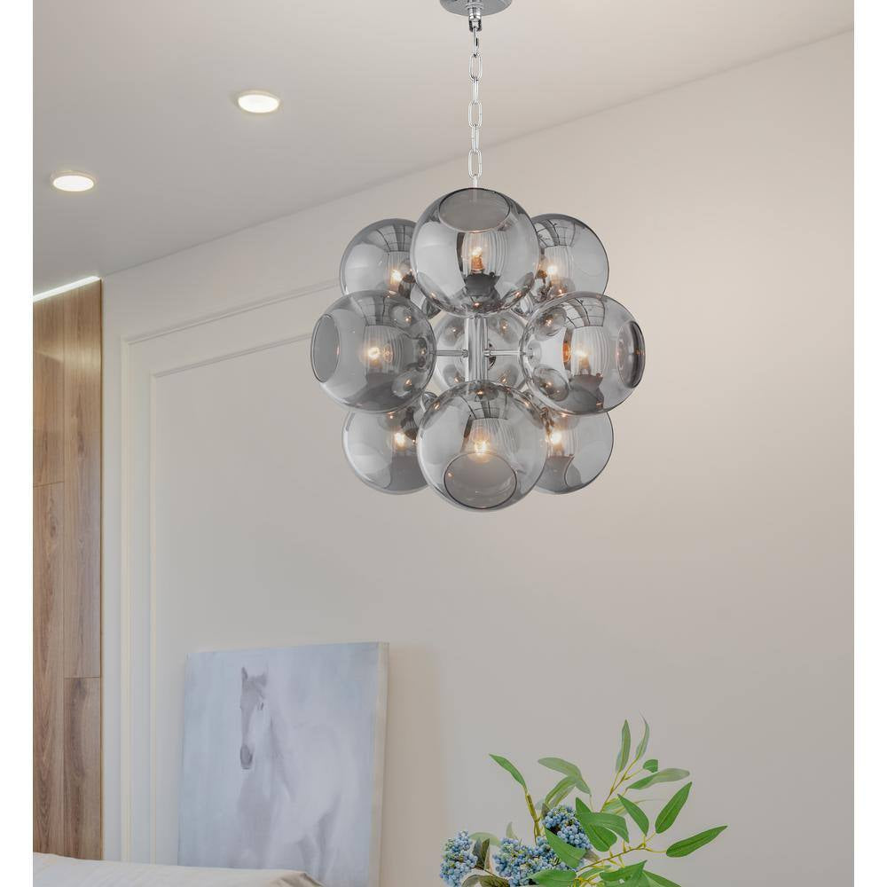 Acyee 9 Light Chrome and Smoke Glass Globe Chandelier for Living Room Hallway with No Bulbs Included