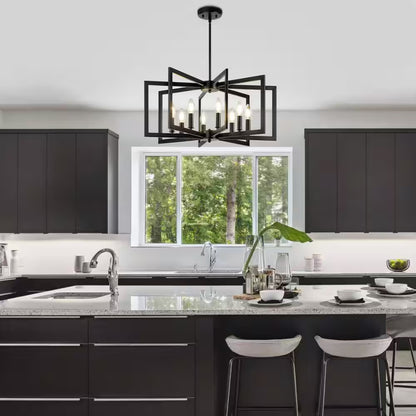 25.59 In. 8-Light Black Modern Geometric Hanging Metal Chandeliers for Dining Room Kitchen Foyer Living Room Bedroom