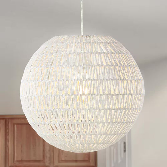 Luna 15.7 In. Woven Rattan Orb LED Pendant, White