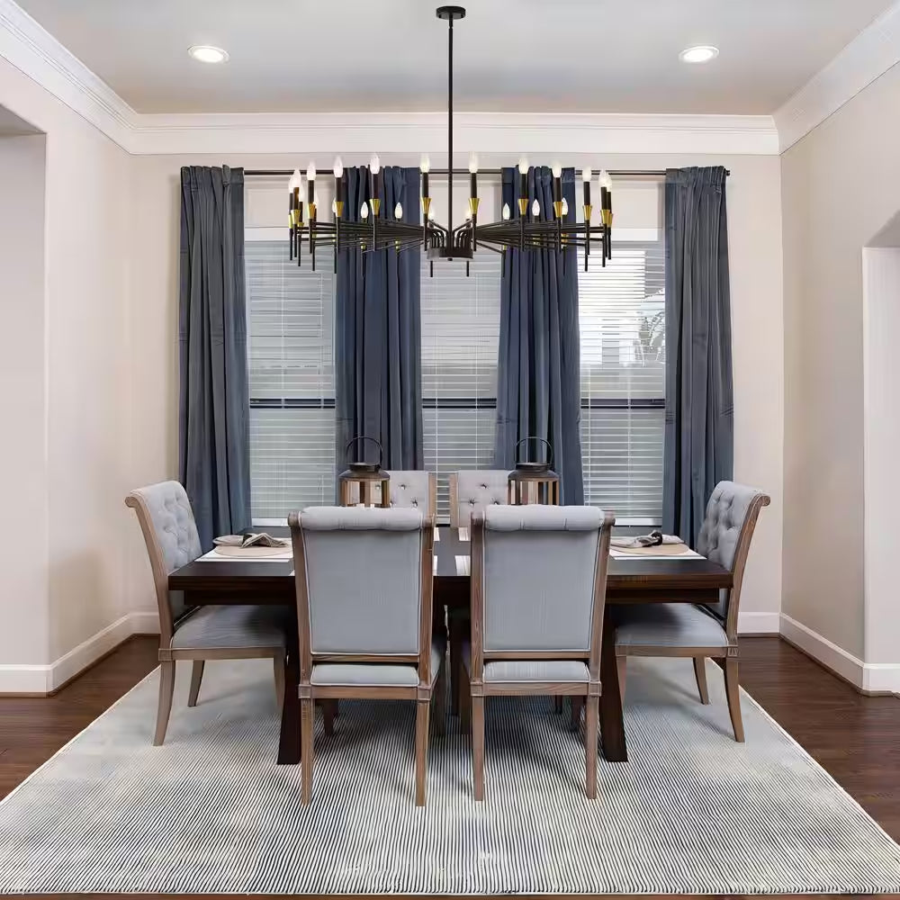 24-Light Modern Farmhouse Chandelier, Black Gold Dining Room Light Fixture, Candle Chandeliers for Living Room Kitchen