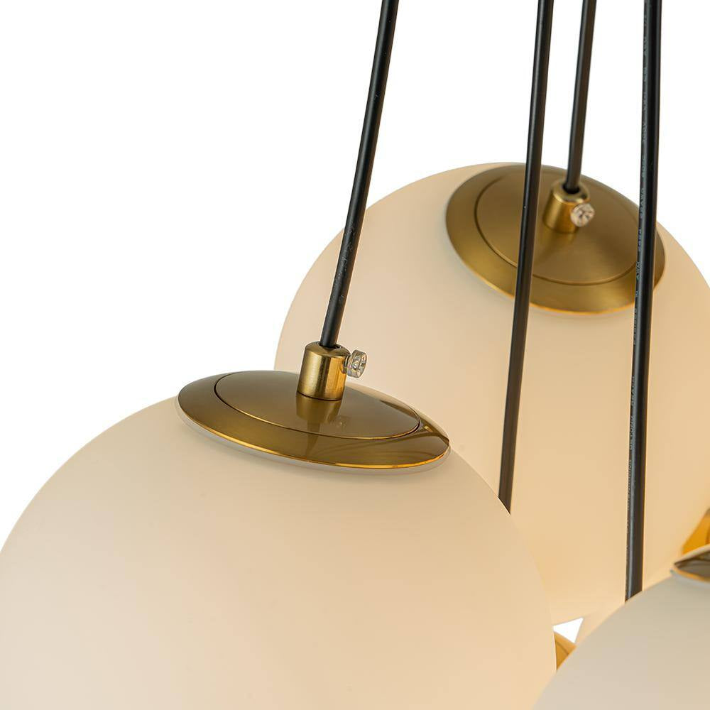 Galaxy Modern Globefoyer Chandelier 13-Light 19.7 In. W Antique Brass Cluster Bubble Chandelier with Opal Glass Shade
