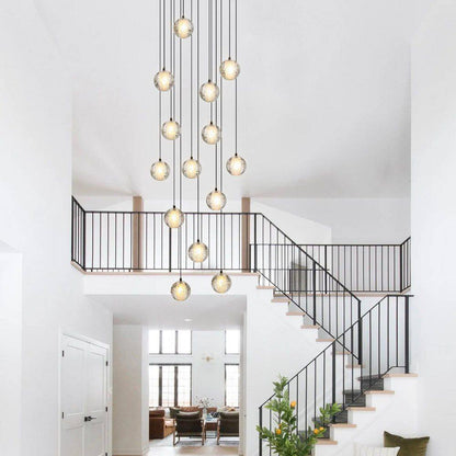 120 In. H 14-Light Black Staircase Chandelier Modern Pendant Light W/Glass Shade for High Ceiling Living Room Entryfoyer