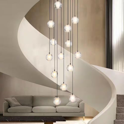 120 In. H 14-Light Black Staircase Chandelier Modern Pendant Light W/Glass Shade for High Ceiling Living Room Entryfoyer