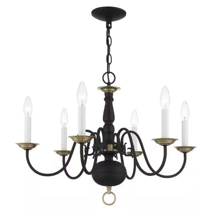 Yorkhaven 6-Light Black with Antique Brass Accents Chandelier