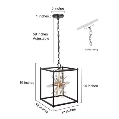 Transitional Kitchen Island Pendant Light 4-Light Black and Brass Cage Pendant Light
