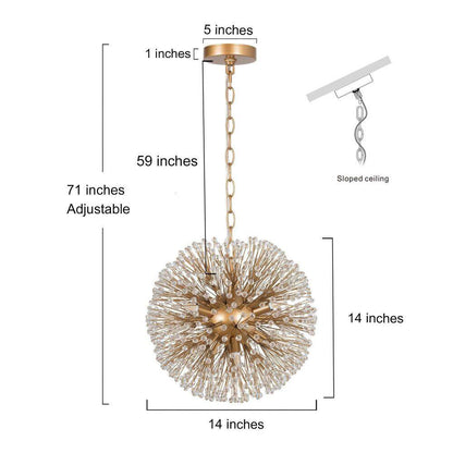 6 Light Sputnik Brass Dimmable Globe Ball Chandelier with Crystal Beaded