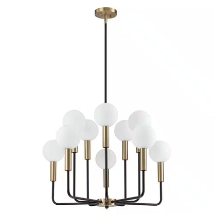 Aaron 10-Light Modern Transitional Black and Gold Uplight Frosted Glass Globe Chandelier