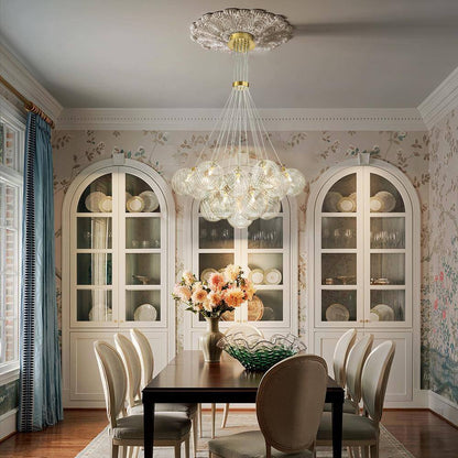 Bolton 19-Light Brass Modern Bubble Cluster, Sputnik Globe Bubble Chandelier with Swirled Glass Shades for Living Room