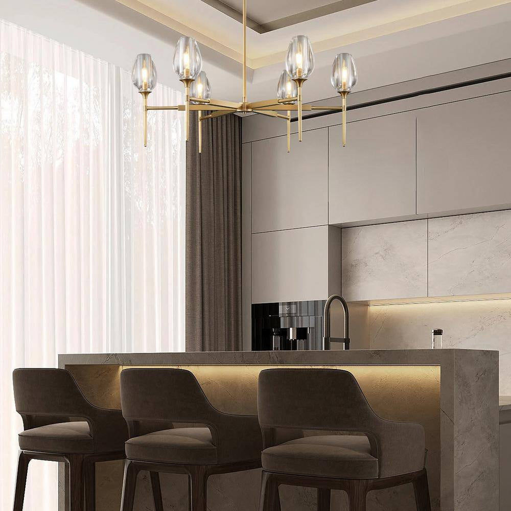 Modern Tulip Chandelier 42 In. 6-Light Gold Tulip round Chandelier for Dining Room, Living Room, Foyer, Hallway