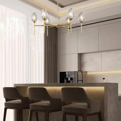 Modern Tulip Chandelier 42 In. 6-Light Gold Tulip round Chandelier for Dining Room, Living Room, Foyer, Hallway