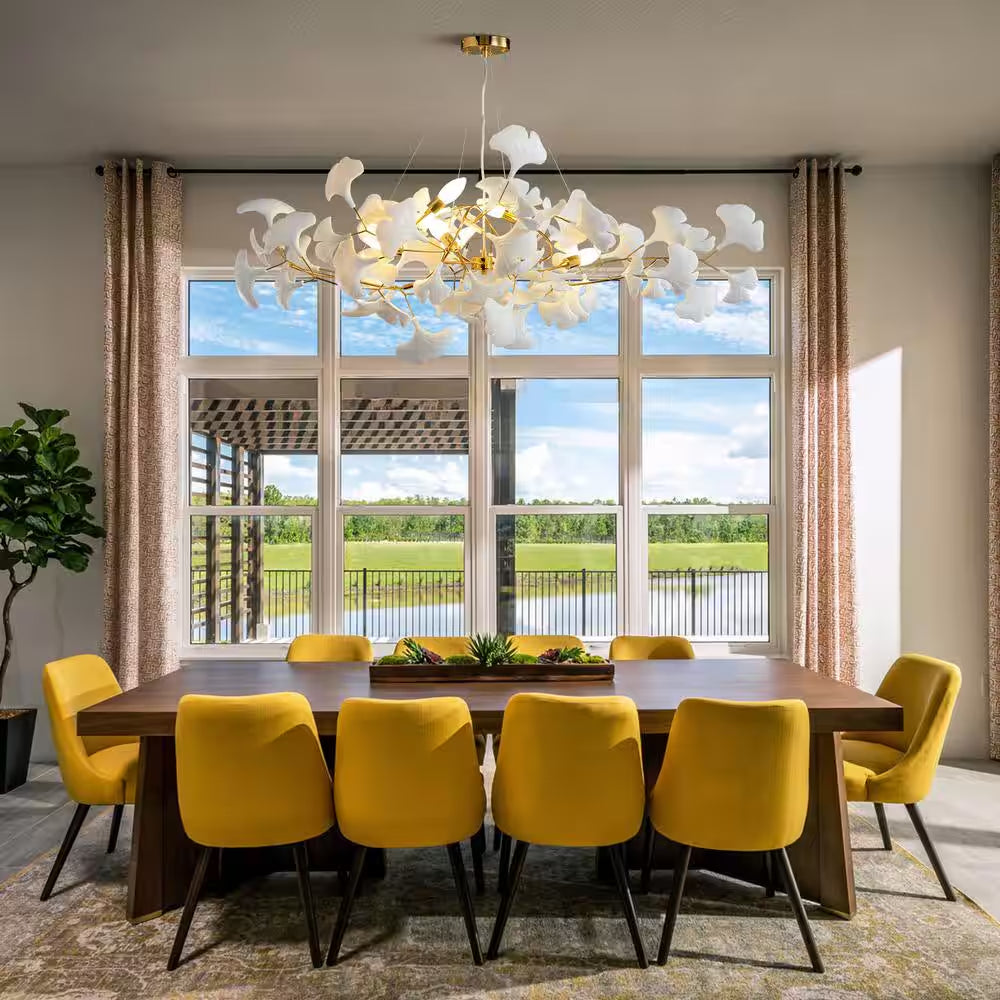 6-Light Gold Chandelier, Luxury Ginkgo Branch Chandelier for Living Room, Dining Room, Foyer, Kitchen Island-L 47 In.