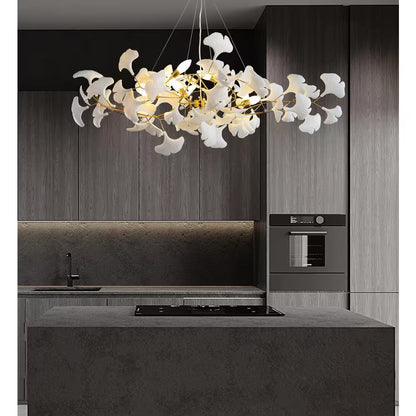 6-Light Gold Chandelier, Luxury Ginkgo Branch Chandelier for Living Room, Dining Room, Foyer, Kitchen Island-L 47 In.
