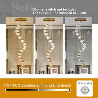 138 In. 20 Light Gold Dimmable Alabaster Cluster Chandelier Haning Pendant for Staircase with Alabaster Shade