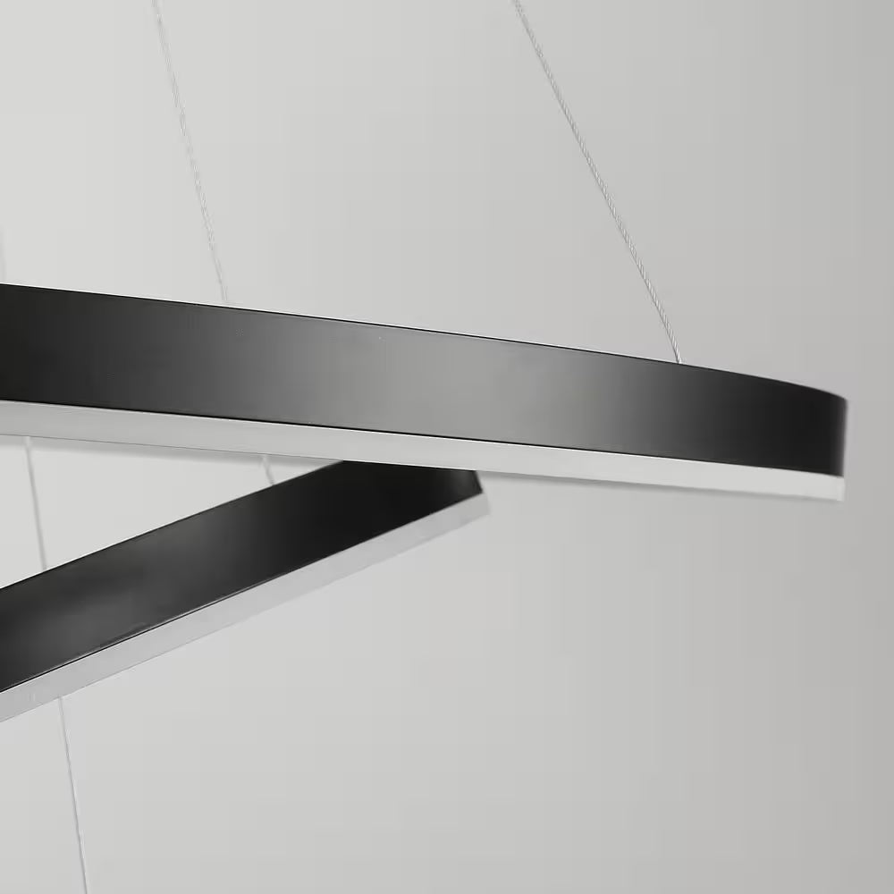 31 In. 3-Light Modern Black Geometric Adjustable Styling Tiered Integrated LED Chandelier for Bedroom and Kitchen Island